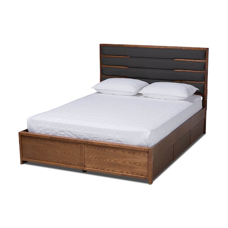 Baxton Studio Elin Upholstered Walnut Finished King Size Platform Bed with Drawers 159-9871